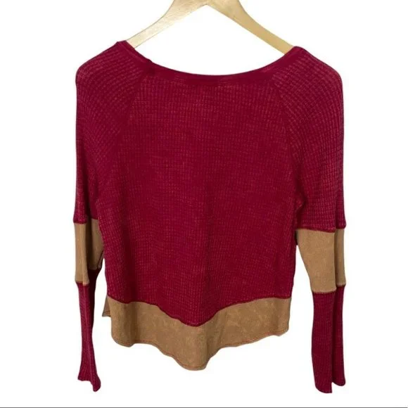 Free People Diamond Dozen Thermal Long Sleeve Top Colorblock Pink Cream Size XS - Picture 4 of 10